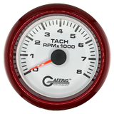 GAFFRIG 3 3/8 INCH TACHOMETER GAUGE 6000, 8000 & 10000 RPM WHITE 8000 / FAT RIM (338) / RED