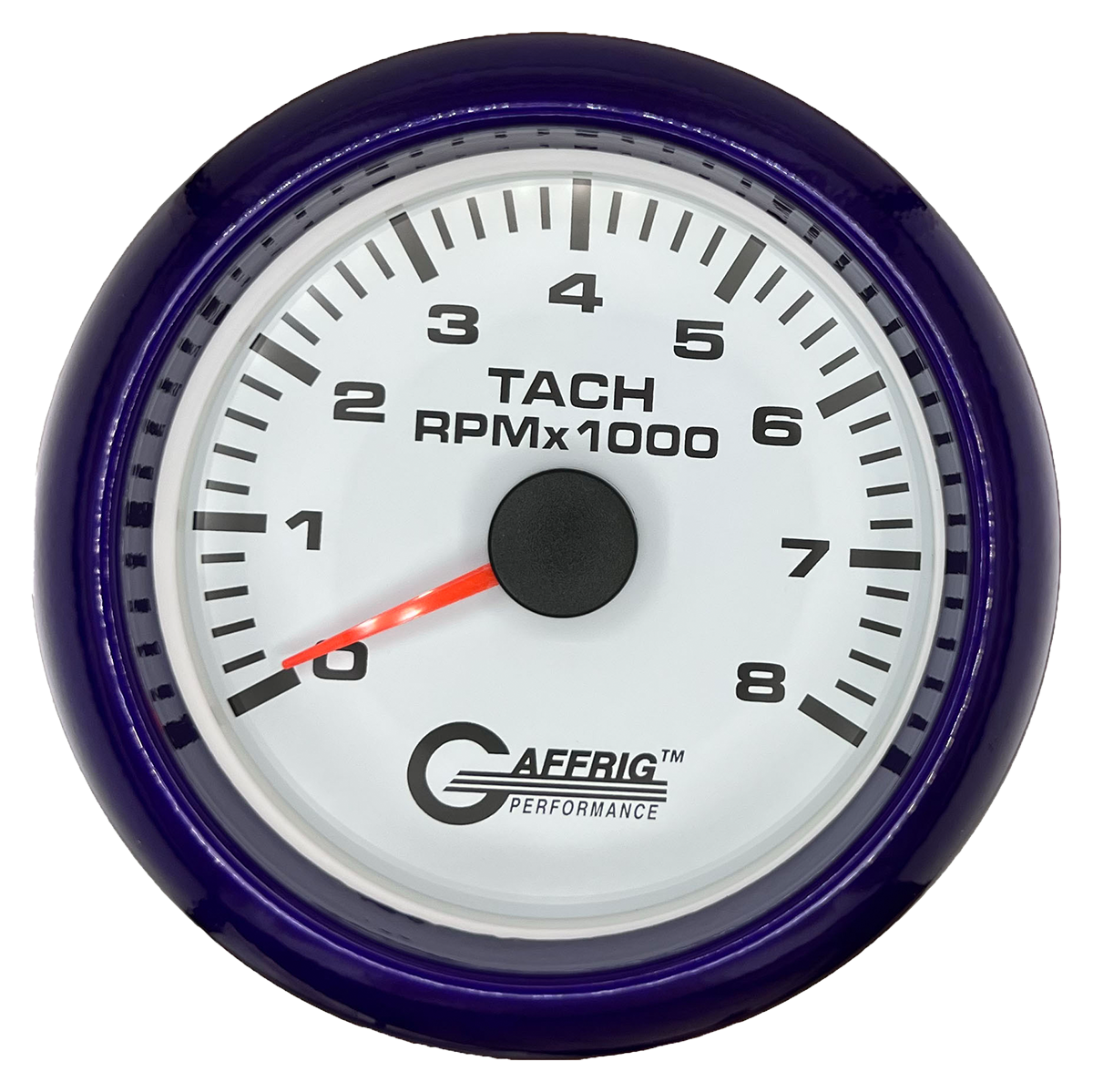 GAFFRIG 3 3/8 INCH TACHOMETER GAUGE 6000, 8000 & 10000 RPM WHITE 8000 / FAT RIM (338) / PURPLE