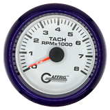 GAFFRIG 3 3/8 INCH TACHOMETER GAUGE 6000, 8000 & 10000 RPM WHITE 8000 / FAT RIM (338) / PURPLE