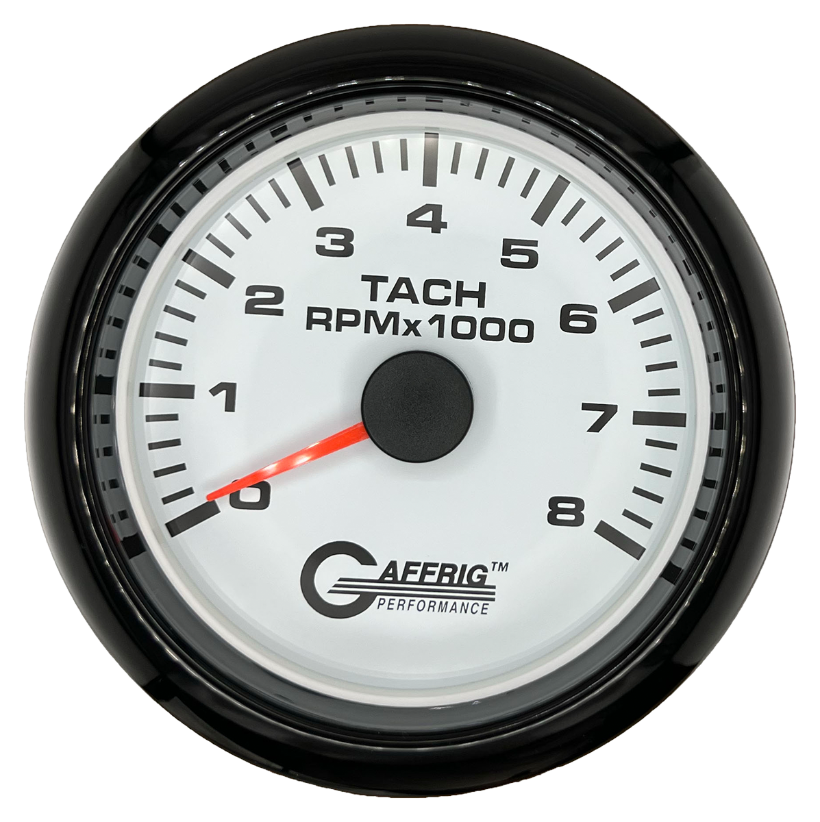 GAFFRIG 3 3/8 INCH TACHOMETER GAUGE 6000, 8000 & 10000 RPM WHITE 8000 / FAT RIM (338) / BLACK