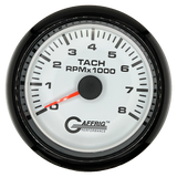 GAFFRIG 3 3/8 INCH TACHOMETER GAUGE 6000, 8000 & 10000 RPM WHITE 8000 / FAT RIM (338) / BLACK