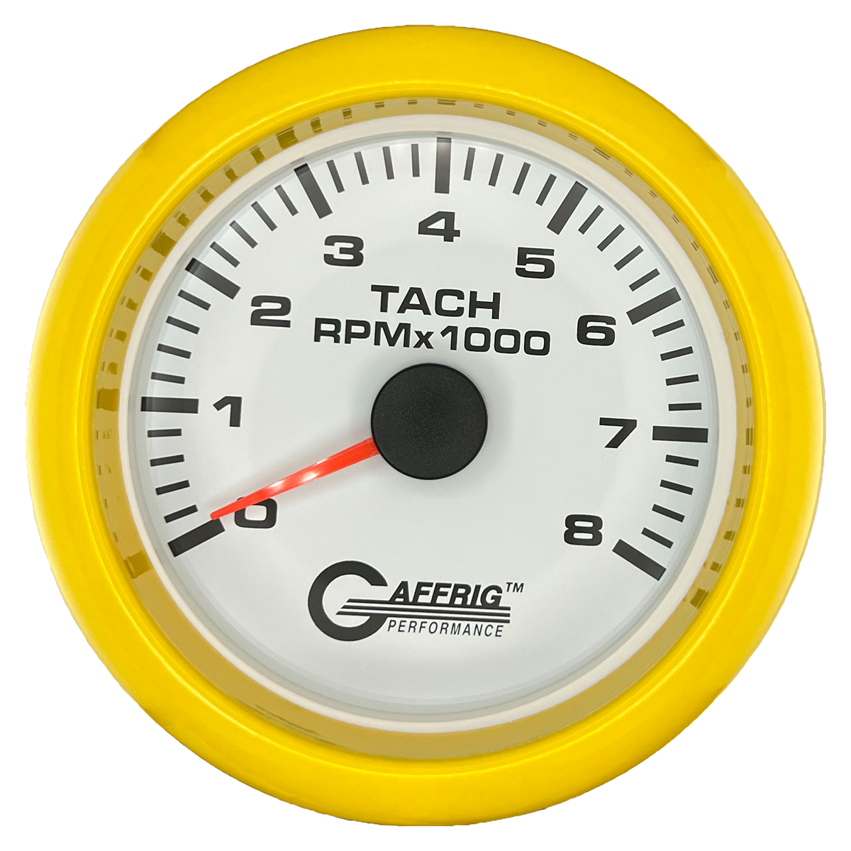 GAFFRIG 3 3/8 INCH TACHOMETER GAUGE 6000, 8000 & 10000 RPM WHITE 8000 / FAT RIM (338) / YELLOW