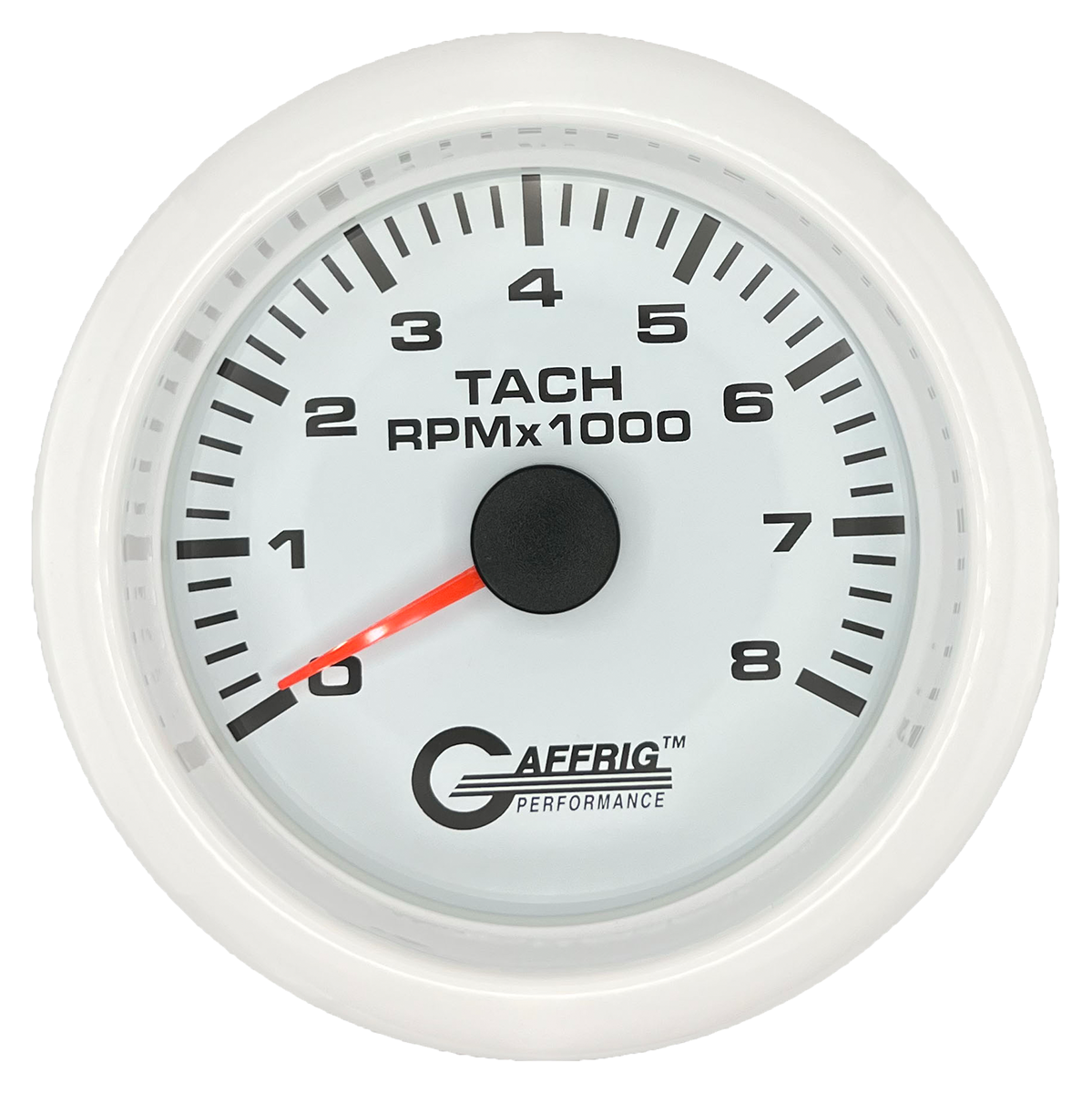 GAFFRIG 3 3/8 INCH TACHOMETER GAUGE 6000, 8000 & 10000 RPM WHITE 8000 / FAT RIM (338) / WHITE