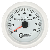 GAFFRIG 3 3/8 INCH TACHOMETER GAUGE 6000, 8000 & 10000 RPM WHITE 8000 / FAT RIM (338) / WHITE