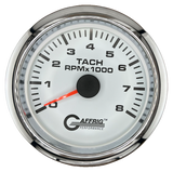 GAFFRIG 3 3/8 INCH TACHOMETER GAUGE 6000, 8000 & 10000 RPM WHITE 8000 / FAT RIM (338) / CHROME/POLISHED