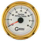 GAFFRIG 3 3/8 INCH TACHOMETER GAUGE 6000, 8000 & 10000 RPM WHITE 8000 / FAT RIM (338) / GOLD