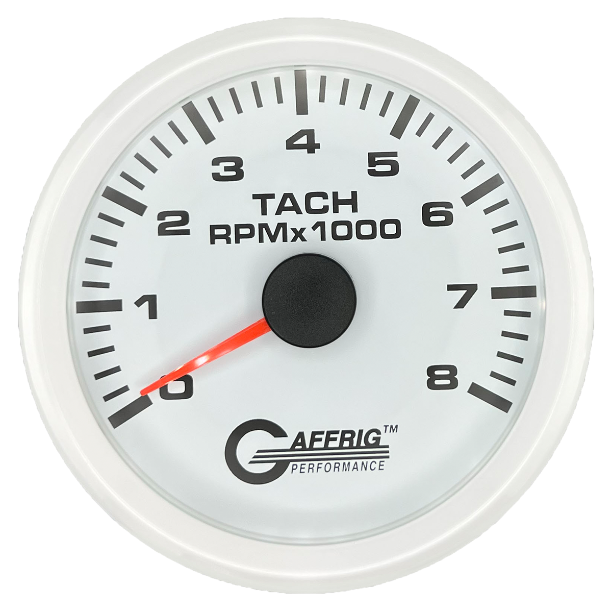 GAFFRIG 3 3/8 INCH TACHOMETER GAUGE 6000, 8000 & 10000 RPM WHITE 8000 / STEP RIM (008) / WHITE