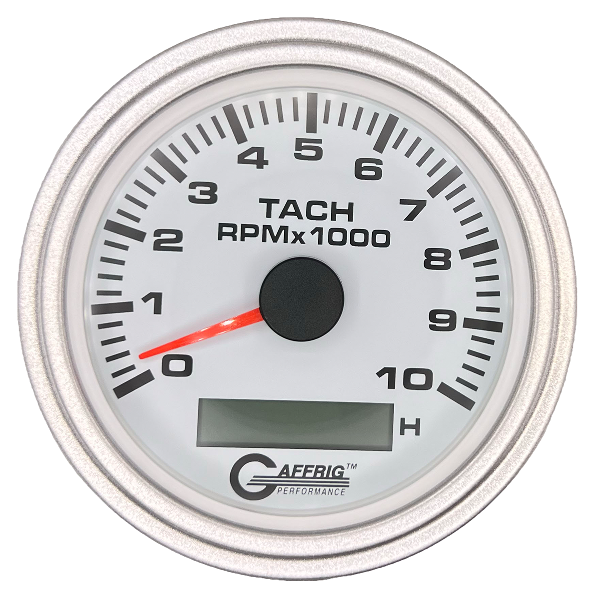 GAFFRIG 3 3/8 INCH ELECTRIC TACH/HOUR METER 6000, 8000, 10000 RPM WHITE 10000 / STEP RIM (008) / PLATINUM