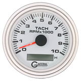 GAFFRIG 3 3/8 INCH ELECTRIC TACH/HOUR METER 6000, 8000, 10000 RPM WHITE 10000 / STEP RIM (008) / PLATINUM