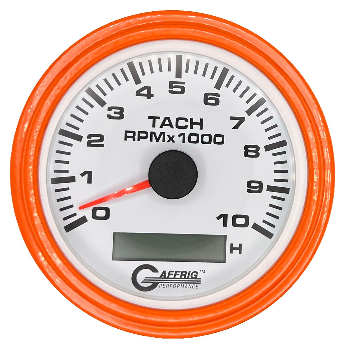 GAFFRIG 3 3/8 INCH ELECTRIC TACH/HOUR METER 6000, 8000, 10000 RPM WHITE 10000 / STEP RIM (008) / ORANGE