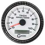 GAFFRIG 3 3/8 INCH ELECTRIC TACH/HOUR METER 6000, 8000, 10000 RPM WHITE 10000 / STEP RIM (008) / BLACK