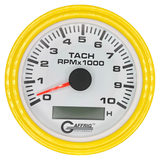 GAFFRIG 3 3/8 INCH ELECTRIC TACH/HOUR METER 6000, 8000, 10000 RPM WHITE 10000 / STEP RIM (008) / YELLOW