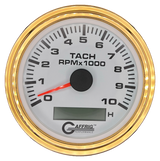 GAFFRIG 3 3/8 INCH ELECTRIC TACH/HOUR METER 6000, 8000, 10000 RPM WHITE 10000 / STEP RIM (008) / GOLD