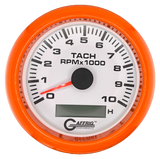 GAFFRIG 3 3/8 INCH ELECTRIC TACH/HOUR METER 6000, 8000, 10000 RPM WHITE 10000 / FAT RIM (338) / ORANGE