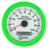 GAFFRIG 3 3/8 INCH ELECTRIC TACH/HOUR METER 6000, 8000, 10000 RPM WHITE 10000 / FAT RIM (338) / LIME GREEN