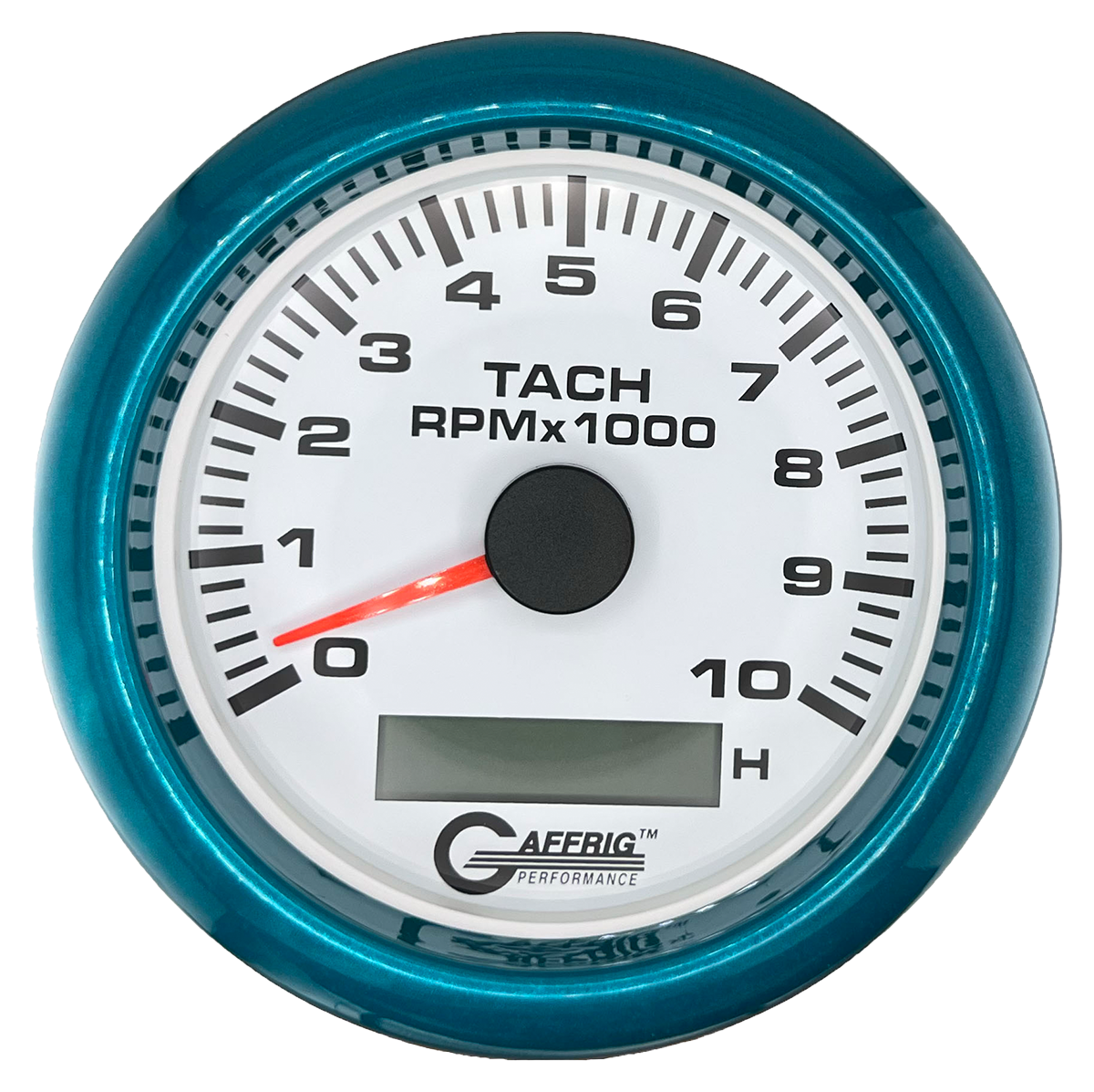 GAFFRIG 3 3/8 INCH ELECTRIC TACH/HOUR METER 6000, 8000, 10000 RPM WHITE 10000 / FAT RIM (338) / TEAL