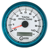 GAFFRIG 3 3/8 INCH ELECTRIC TACH/HOUR METER 6000, 8000, 10000 RPM WHITE 10000 / FAT RIM (338) / TEAL