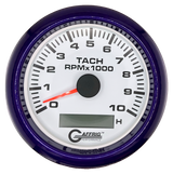 GAFFRIG 3 3/8 INCH ELECTRIC TACH/HOUR METER 6000, 8000, 10000 RPM WHITE 10000 / FAT RIM (338) / PURPLE