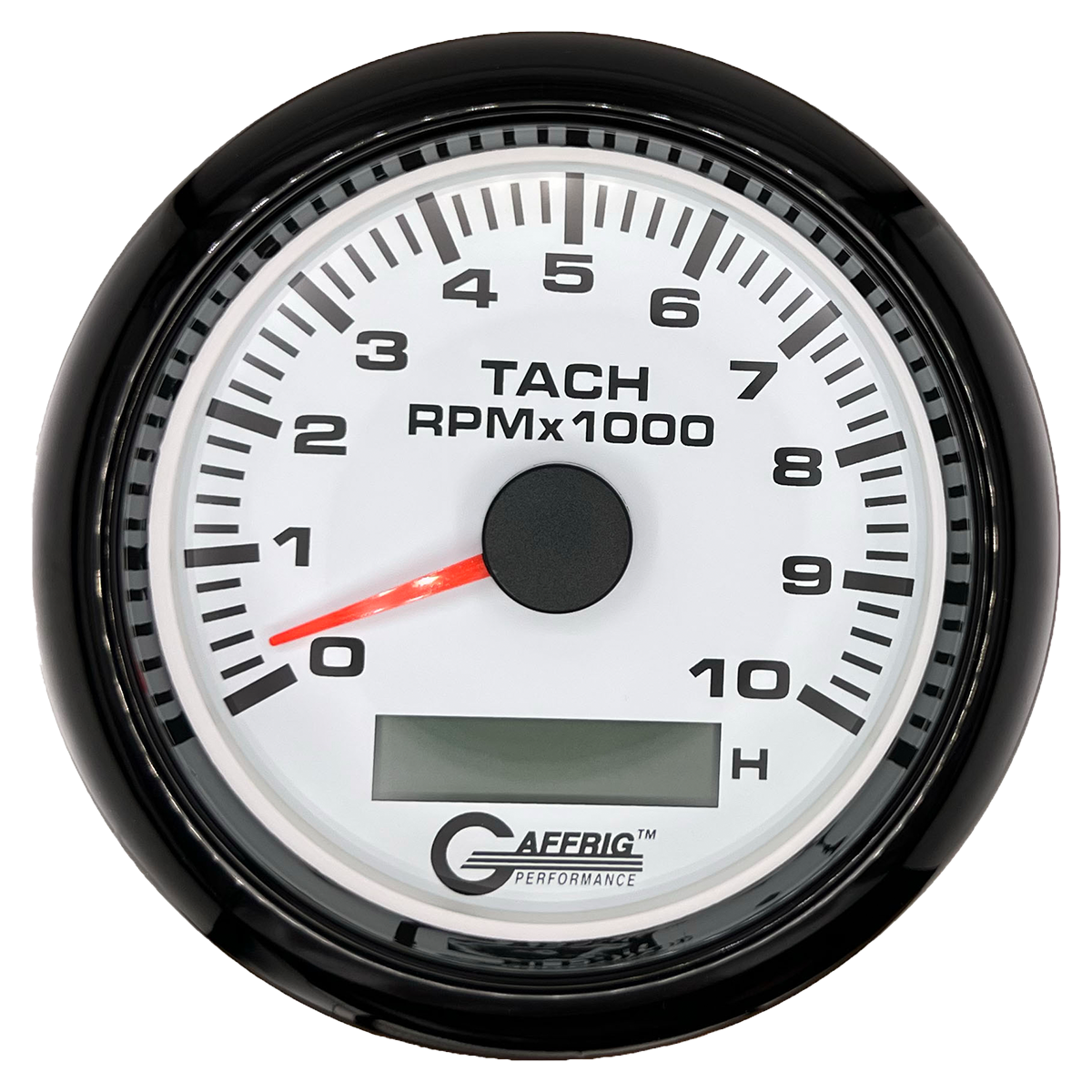 GAFFRIG 3 3/8 INCH ELECTRIC TACH/HOUR METER 6000, 8000, 10000 RPM WHITE 10000 / FAT RIM (338) / BLACK