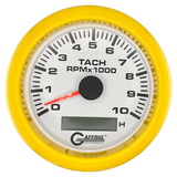 GAFFRIG 3 3/8 INCH ELECTRIC TACH/HOUR METER 6000, 8000, 10000 RPM WHITE 10000 / FAT RIM (338) / YELLOW