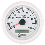 GAFFRIG 3 3/8 INCH ELECTRIC TACH/HOUR METER 6000, 8000, 10000 RPM WHITE 10000 / FAT RIM (338) / WHITE