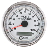 GAFFRIG 3 3/8 INCH ELECTRIC TACH/HOUR METER 6000, 8000, 10000 RPM WHITE 10000 / FAT RIM (338) / CHROME/POLISHED