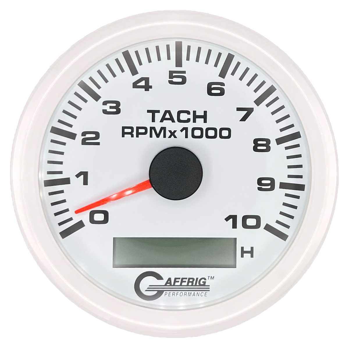 GAFFRIG 3 3/8 INCH ELECTRIC TACH/HOUR METER 6000, 8000, 10000 RPM WHITE 10000 / STEP RIM (008) / WHITE