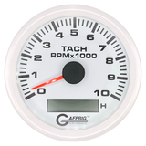 GAFFRIG 3 3/8 INCH ELECTRIC TACH/HOUR METER 6000, 8000, 10000 RPM WHITE 10000 / STEP RIM (008) / WHITE