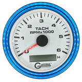 GAFFRIG 3 3/8 INCH ELECTRIC TACH/HOUR METER 6000, 8000, 10000 RPM WHITE 6000 / STEP RIM (008) / BLUE