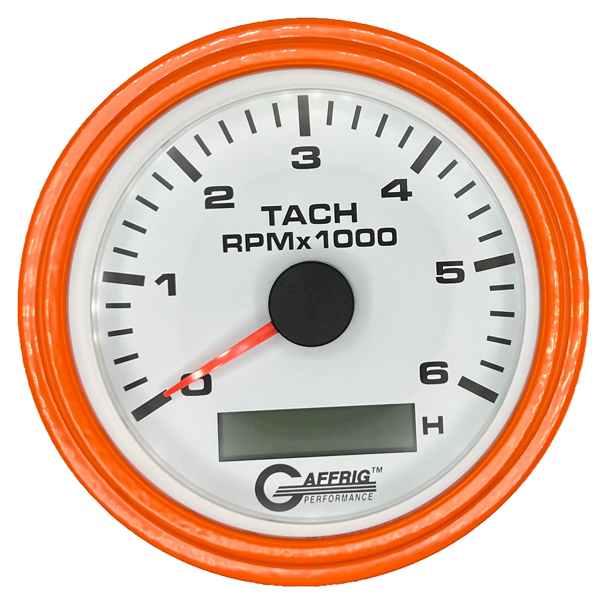 GAFFRIG 3 3/8 INCH ELECTRIC TACH/HOUR METER 6000, 8000, 10000 RPM WHITE 6000 / STEP RIM (008) / ORANGE