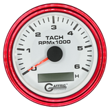 GAFFRIG 3 3/8 INCH ELECTRIC TACH/HOUR METER 6000, 8000, 10000 RPM WHITE 6000 / STEP RIM (008) / RED