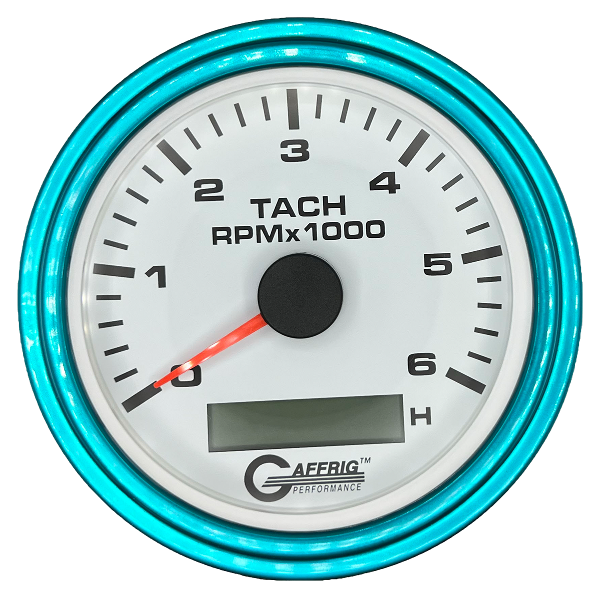 GAFFRIG 3 3/8 INCH ELECTRIC TACH/HOUR METER 6000, 8000, 10000 RPM WHITE 6000 / STEP RIM (008) / TEAL