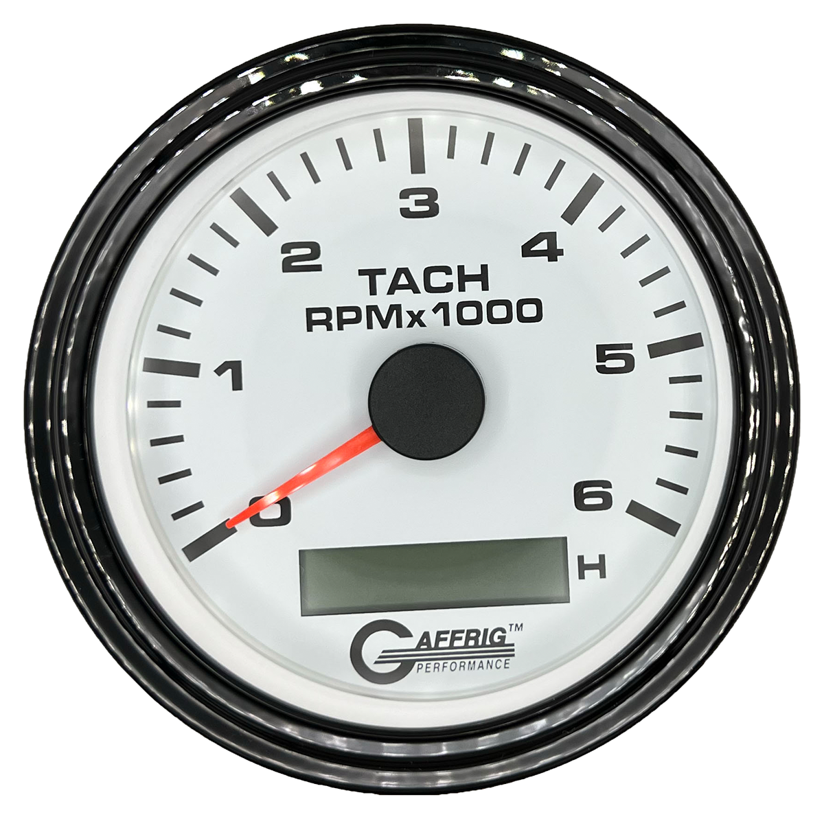 GAFFRIG 3 3/8 INCH ELECTRIC TACH/HOUR METER 6000, 8000, 10000 RPM WHITE 6000 / STEP RIM (008) / BLACK