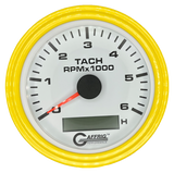 GAFFRIG 3 3/8 INCH ELECTRIC TACH/HOUR METER 6000, 8000, 10000 RPM WHITE 6000 / STEP RIM (008) / YELLOW