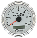 GAFFRIG 3 3/8 INCH ELECTRIC TACH/HOUR METER 6000, 8000, 10000 RPM WHITE 6000 / STEP RIM (008) / CHROME/POLISHED