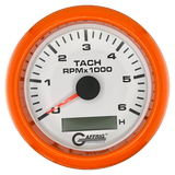 GAFFRIG 3 3/8 INCH ELECTRIC TACH/HOUR METER 6000, 8000, 10000 RPM WHITE 6000 / FAT RIM (338) / ORANGE