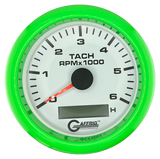 GAFFRIG 3 3/8 INCH ELECTRIC TACH/HOUR METER 6000, 8000, 10000 RPM WHITE 6000 / FAT RIM (338) / LIME GREEN