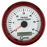 GAFFRIG 3 3/8 INCH ELECTRIC TACH/HOUR METER 6000, 8000, 10000 RPM WHITE 6000 / FAT RIM (338) / RED