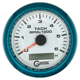 GAFFRIG 3 3/8 INCH ELECTRIC TACH/HOUR METER 6000, 8000, 10000 RPM WHITE 6000 / FAT RIM (338) / TEAL