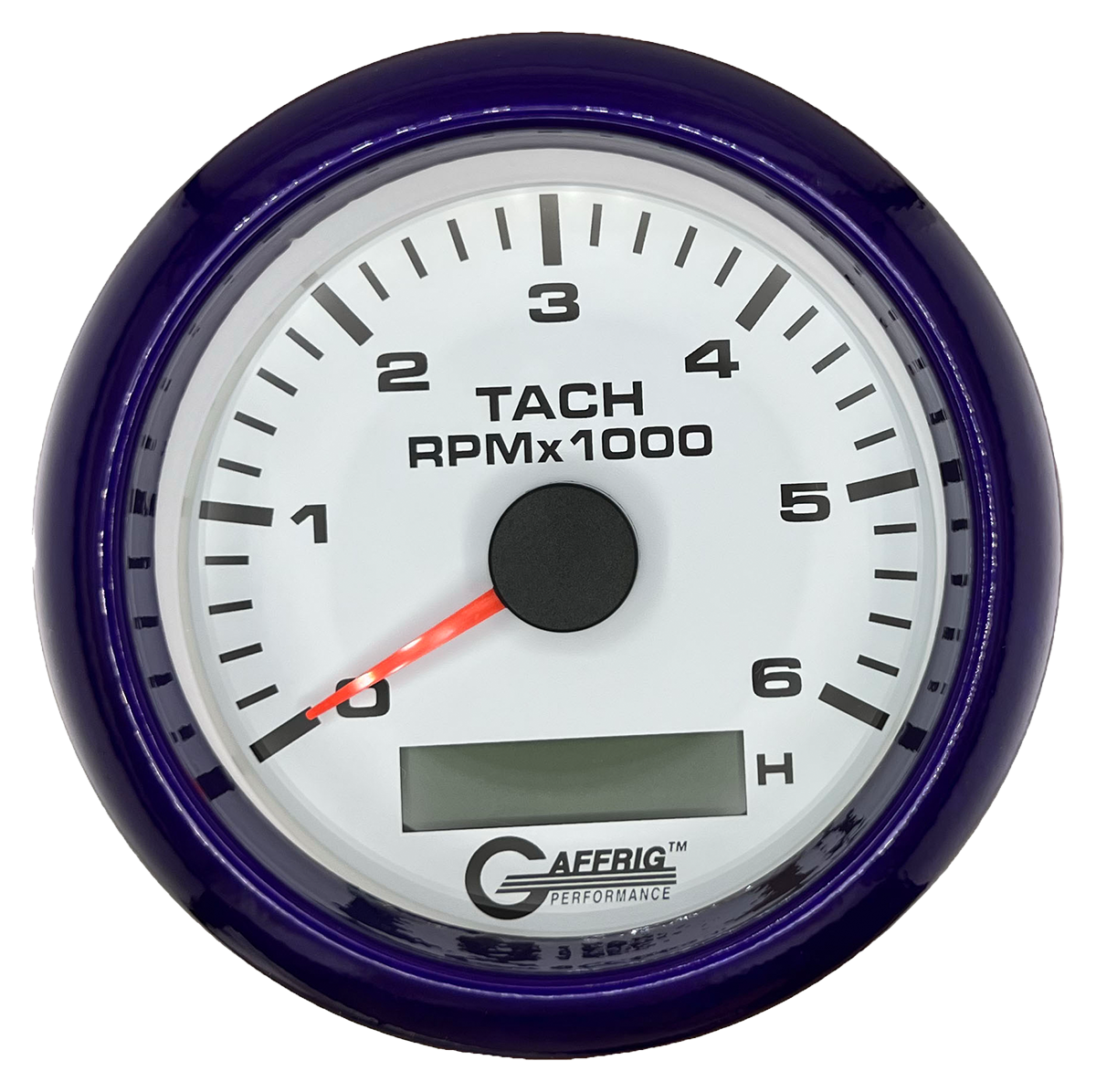 GAFFRIG 3 3/8 INCH ELECTRIC TACH/HOUR METER 6000, 8000, 10000 RPM WHITE 6000 / FAT RIM (338) / PURPLE