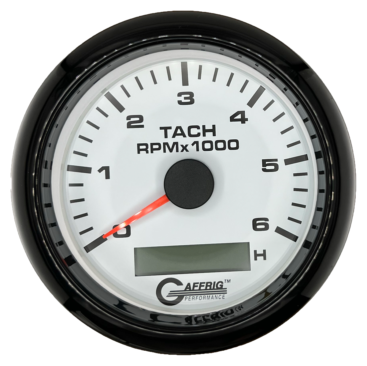 GAFFRIG 3 3/8 INCH ELECTRIC TACH/HOUR METER 6000, 8000, 10000 RPM WHITE 6000 / FAT RIM (338) / BLACK