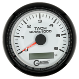 GAFFRIG 3 3/8 INCH ELECTRIC TACH/HOUR METER 6000, 8000, 10000 RPM WHITE 6000 / FAT RIM (338) / BLACK