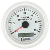 GAFFRIG 3 3/8 INCH ELECTRIC TACH/HOUR METER 6000, 8000, 10000 RPM WHITE 6000 / FAT RIM (338) / WHITE