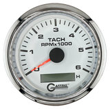 GAFFRIG 3 3/8 INCH ELECTRIC TACH/HOUR METER 6000, 8000, 10000 RPM WHITE 6000 / FAT RIM (338) / CHROME/POLISHED