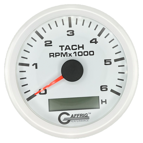 GAFFRIG 3 3/8 INCH ELECTRIC TACH/HOUR METER 6000, 8000, 10000 RPM WHITE 6000 / STEP RIM (008) / WHITE