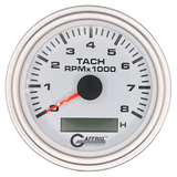 GAFFRIG 3 3/8 INCH ELECTRIC TACH/HOUR METER 6000, 8000, 10000 RPM WHITE 8000 / STEP RIM (008) / PLATINUM