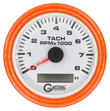 GAFFRIG 3 3/8 INCH ELECTRIC TACH/HOUR METER 6000, 8000, 10000 RPM WHITE 8000 / STEP RIM (008) / ORANGE