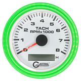 GAFFRIG 3 3/8 INCH ELECTRIC TACH/HOUR METER 6000, 8000, 10000 RPM WHITE 8000 / STEP RIM (008) / LIME GREEN