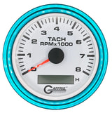 GAFFRIG 3 3/8 INCH ELECTRIC TACH/HOUR METER 6000, 8000, 10000 RPM WHITE 8000 / STEP RIM (008) / TEAL