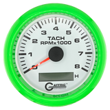 GAFFRIG 3 3/8 INCH ELECTRIC TACH/HOUR METER 6000, 8000, 10000 RPM WHITE 8000 / FAT RIM (338) / LIME GREEN